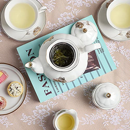 CHENP.HMC Porcelain Ceramic 22-Piece Tea Set, Teapot and Cup Set, 30.7 Ounces, for 6, Gift Sets, Tea or Coffee Lovers, Wedding, Birthday - color: Flower