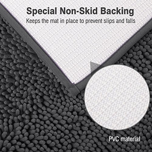 Standard 24"x21" U-Shaped Non-Slip Shaggy Chenille Toilet Contour Bathroom Rug with Water Absorbent, Charcoal Gray - color: Charcoal Gray, size: 24" x 21" (U-Shaped)