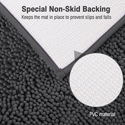 Standard 24"x21" U-Shaped Non-Slip Shaggy Chenille Toilet Contour Bathroom Rug with Water Absorbent, Charcoal Gray - color: Charcoal Gray, size: 24" x 21" (U-Shaped)