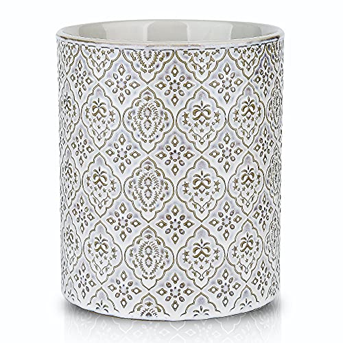 KOOV Kitchen Utensil Holder, Large Utensil Holders for Countertop, 6 x 7 Inches Ceramic Utensil Crock, Deep and Stable, Cooking Utensil Holder, Embossed Pattern, White - color: Reactive White