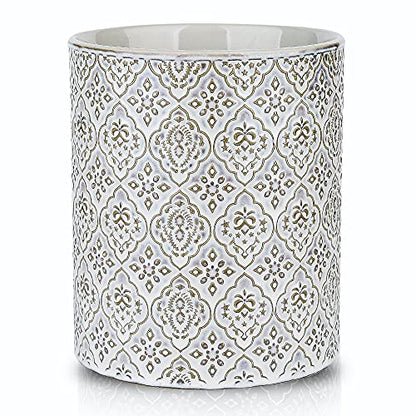 KOOV Kitchen Utensil Holder, Large Utensil Holders for Countertop, 6 x 7 Inches Ceramic Utensil Crock, Deep and Stable, Cooking Utensil Holder, Embossed Pattern, White - color: Reactive White