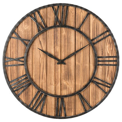 Oldtown Farmhouse Metal & Solid Wood Noiseless Wall Clock (Wood, 36-inch) - color: Wood, size: 36-inch