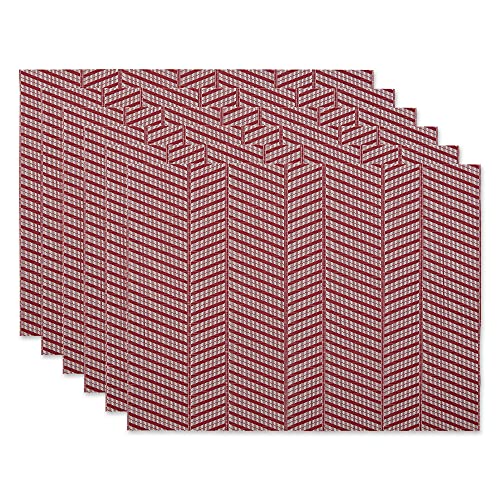 DII Farmhouse Stripe Woven Tabletop Collection Placemat Set, 13x17.25, Barn Red, 6 Piece - color: Barn Red