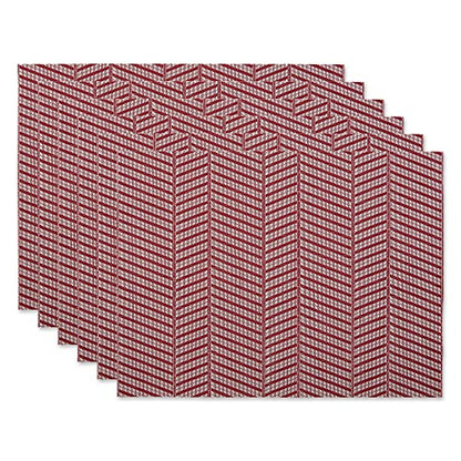 DII Farmhouse Stripe Woven Tabletop Collection Placemat Set, 13x17.25, Barn Red, 6 Piece - color: Barn Red