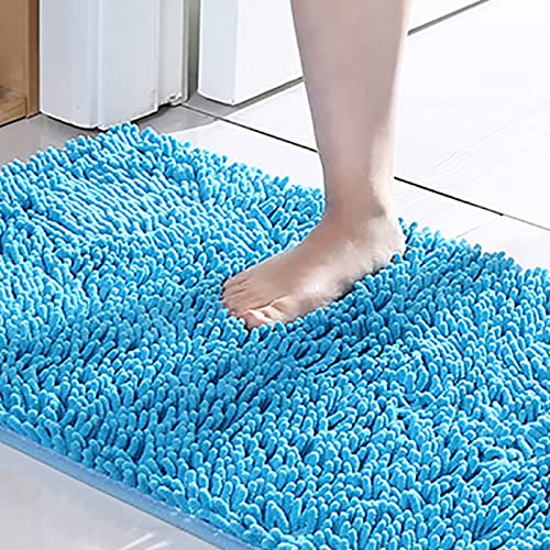 Chenille Bathroom Rugs Mat 24 x 17, Extra Soft Non Slip Water Absorbent Bath Rug, Quick Dry Machine Washable Shaggy Shower Mat, Bath Mat for Bathroom Floor, Home Decor Accessories - color: Blue, size: 1'4" x 2' (Rectangular)