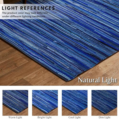 Chindi Area Rug 3x5 Feet - Navy | Cotton Hand Woven Throw Rugs for Bathroom, Easy Clean Accent Camping Carpet - color: Navy, size: 3 x 5 feet