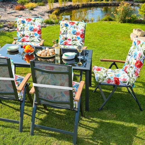 Hoteam 4 Set Outdoor Patio Chair Cushions 20 x 42 in Deep Seat Waterproof Patio Cushions Set for Furniture Replacement Removable Seat and Back (Flower) - style: Flower
