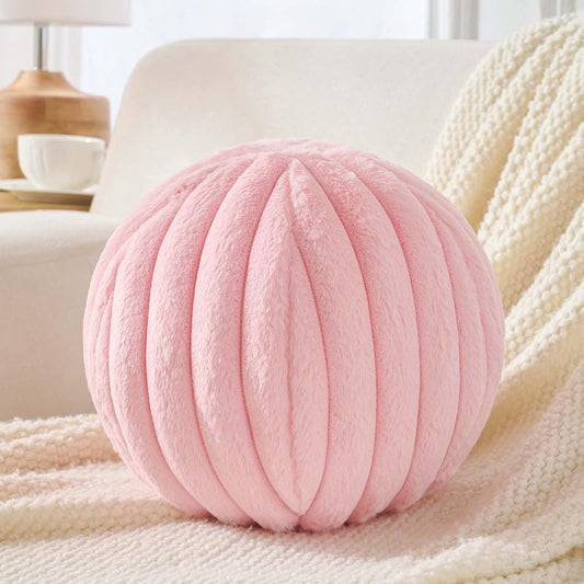 Uvvyui Ball Pillow Round Striped Decorative Throw Cushion Pink 11.8" | Round Throw Pillows Faux Rabbit Fur Striped Fluffy Spherical Cushion Sphere Shaped Pillow for Aesthetic Room Decor - color: Pink