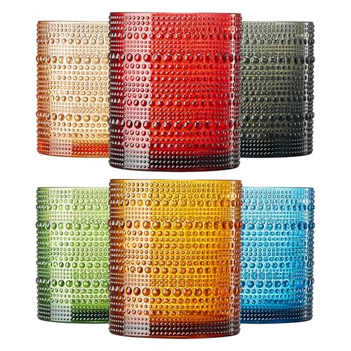 Khen Plastic Hobnail Drinking Glasses Set of 6 Neutral Tones Cups 10oz, Shatterproof & Unbreakable Acrylic Beaded Design, BPA-Free, Dishwasher Safe Indoor/Outdoor Drinkware for Water, Juice, Cocktails - color: Retro Style