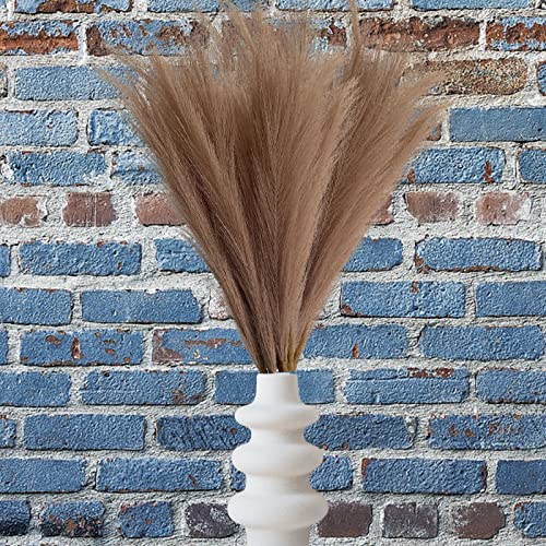 Artificial Faux Pampas Grass Large, 6Pcs 34" Fake Artificial Pampas Grass Decor Tall Fluffy Stems, Table Vase Filler Centerpiece for Living Room Kitchen Decor Boho Decor Wedding -Brown - color: Lightbrown, size: 86cm / 6 Pcs