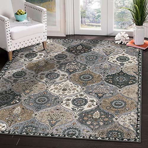 Lahome Moroccan Machine Washable Rugs, 4x6 Area Rug for Living Room Bedroom | Soft Non-Slip Rug Vintage Trellis Ultra-Thin Throw Carpet for Dining Room Office Elise, Grey - color: Dusty Grey Beige, size: 4' X 6' (Rectangular)