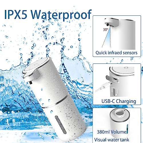 Automatic Soap Dispenser – Touchless Foaming Soap Dispenser 400ml USB Rechargeable Dispenser Electric Wall Mounted 4levels Adjustable Foam Dish Soap Pump for Bathroom Kitchen - color: White, style: Foam