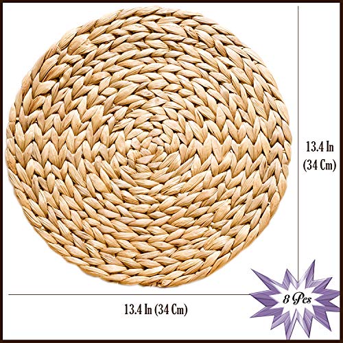 Woven Placemats Set of 8, Table Mats Set of 8, Water Hyacinth Round Placemats for Round Table, Chargers for Dinner Plates, Wicker Chargers for Dinner Plates, Woven Placemat, Place Mats 13.4 in - size: Placemats 13.4in Set 8
