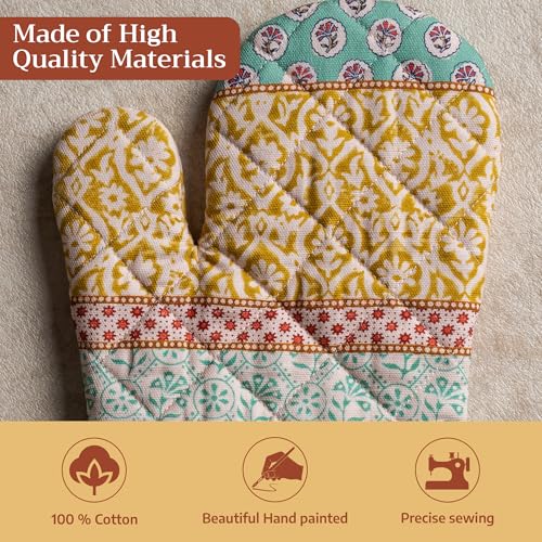 Maison d'Hermine Oven Gloves 100% Cotton Oven Mitt (7" x 13", Pack of 1) | With Loop Heat Resistant BBQ Cooking Gloves Baking Grilling Kitchen Handling Hot Pans Spring Summer - Provence - color: 002 - Provence, size: 7.5" x 13" (Oven Mitt)
