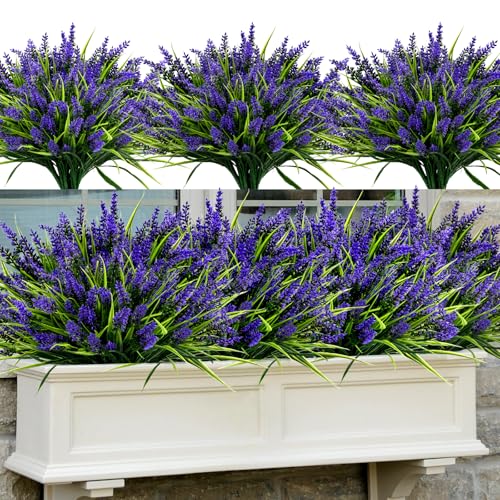 48 Bundles Artificial Lavender Flowers Outdoor UV Resistant, Purple | Faux Plants with Monkey Grass, Realistic Plastic Flowers for Garden Porch Window Box Patio Hanging Planter Decor - color: Purple, size: 48PCS