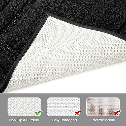 HOMEIDEAS Bathroom Rugs Sets 2 Piece, Super Soft and Absorbent Non Slip Microfiber Machine Washable Bath Mat Set (20" x 32" + 16" x 24", Black) - color: Loop- Black, size: 1'4" x 2'8" (16"x24"+20"x32")