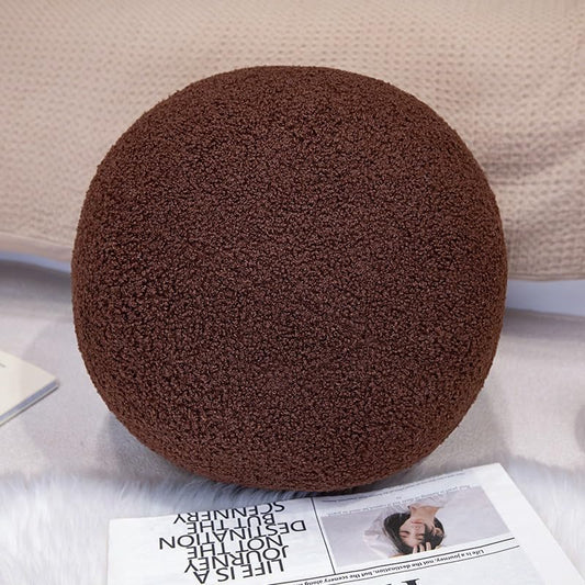 13.7in Round Ball Pillow Decorative Bolster Pillow for Couch Home Decor Round Accent Pillow Teddy Velvet Plush Ball Pillow Decorative Throw Pillow for Sofa Bed Chair Ornaments (Dark Brown) - color: Dark Brown