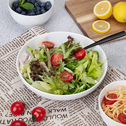 Fashionwu (6 Pack) Pasta Bowls Set Ceramic, Salad Bowls Large Serving Bowl Plates, Soup Bowl, Dishwasher Microwave Safe, Set of 6 (White) - color: White