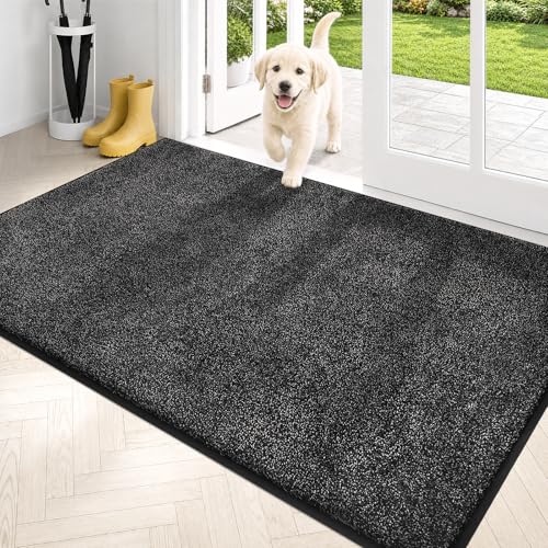 PURRUGS Dirt Trapping Indoor Door Mat, 34" x 59", Charcoal | Machine Washable, Non-Slip, Waterproof TPR Backing, Super Absorbent, Low Profile, Entryway Rug for Muddy Paws and Shoes - color: Charcoal, size: 34" X 59"