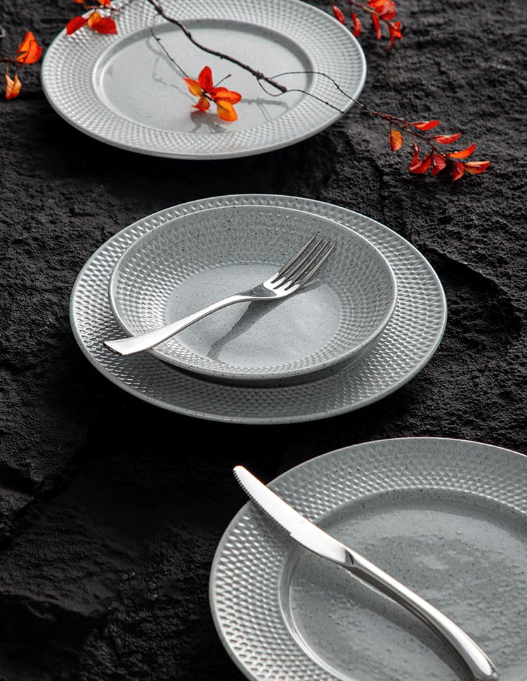 4-piece set, ceramic, embossed B design plate and bowl set, microwave and dishwasher tableware set, shatterproof and scratch resistant dinner set, irregular edge design, white - color: style - 12