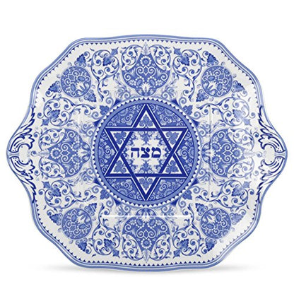 Spode Judaica Collection Matzoh Plate - Blue & White Floral Ceramic Inspired by 1880's Judaic Manuscripts - Elegant Porcelain Dish for Passover Seder - 11.5 Inch - Microwave & Dishwasher Safe - style: Matzoh