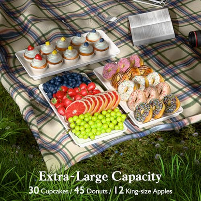 Bumusty 3-Tier Melamine Serving Tray Set, 14 x 7 in, Black Stand | Melamine Reusable Platters with Metal Display Stand for Cupcakes, Desserts, Fruit, Cookies, Parties, Birthdays and Holidays - color: Black, size: 14" x 7"