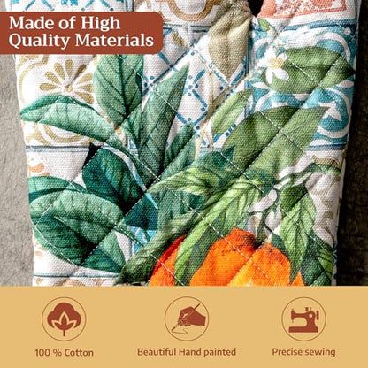 Maison d'Hermine Oven Gloves 100% Cotton Oven Mitt (7" x 13", Pack of 1) | With Loop Heat Resistant BBQ Cooking Gloves Baking Grilling Kitchen Handling Hot Pans Spring Summer - Agrume - color: 010 - Agrume, size: 7.5" x 13" (Oven Mitt)