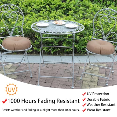 Magpie Fabrics 15" Round Bistro Seat Cushions with Ties, Set of 2, Waterproof All Weather Tufted 4" Thick Patio Chair Pads for Home Garden Dining Metal Stool - Khaki - color: Khaki