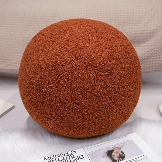 13.7in Round Ball Pillow Decorative Bolster Pillow for Couch Home Decor Round Accent Pillow Teddy Velvet Plush Ball Pillow Decorative Throw Pillow for Sofa Bed Chair Ornaments (Caramel) - color: Caramel