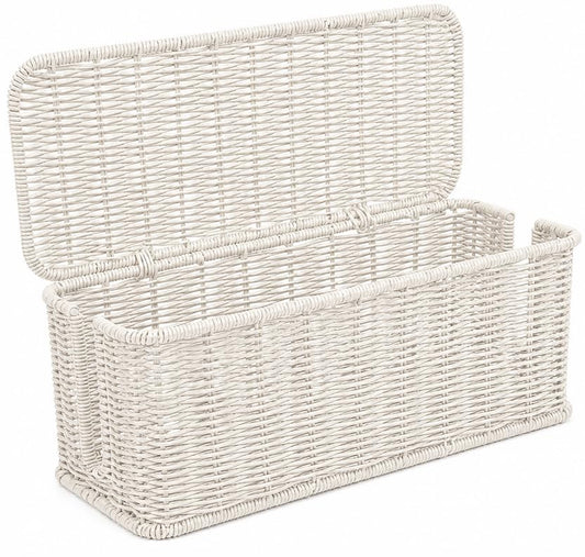 Cable Management Box, Handmade Rattan Cable Organizer with 2 Open Slots, Cord Hider for Power Strip, Router & USB Hub, Registered U.S. Design Patent (D1,112,102), 13" x 5.1" x 5.1", White - color: White, style: Rectangle