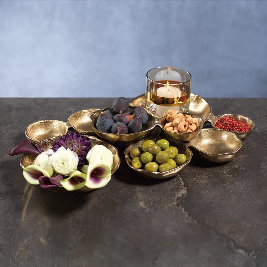 Zodax Cluster of 9 Round Dark Gold Serving Bowls, 19 x 12 x 2.5 in - color: Dark Gold