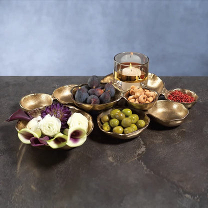 Zodax Cluster of 9 Round Dark Gold Serving Bowls, 19 x 12 x 2.5 in - color: Dark Gold