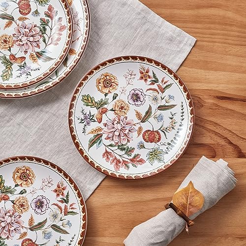 Bico Blooming Moment Salad Plates Set of 4, 8.75 Inch Ceramic Dessert Plates for Salad, Appetizer, Side Dishes, Microwave and Dishwasher Safe, Gift for Housewarming and Thanksgiving - color: Blooming Moment
