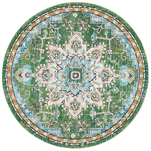 SAFAVIEH Madison Collection Area Rug - 3' Round, Green & Turquoise, Boho Chic Distressed Medallion Design, Non-Shedding & Easy to Clean, Ideal for Living Room, Bedroom, Dining Space (MAD473Y) - color: Green/Turquoise, size: 3' (Round)