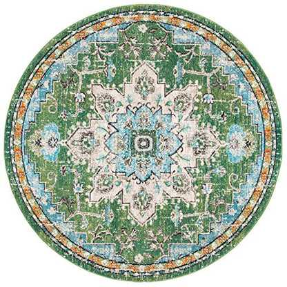 SAFAVIEH Madison Collection Area Rug - 3' Round, Green & Turquoise, Boho Chic Distressed Medallion Design, Non-Shedding & Easy to Clean, Ideal for Living Room, Bedroom, Dining Space (MAD473Y) - color: Green/Turquoise, size: 3' (Round)