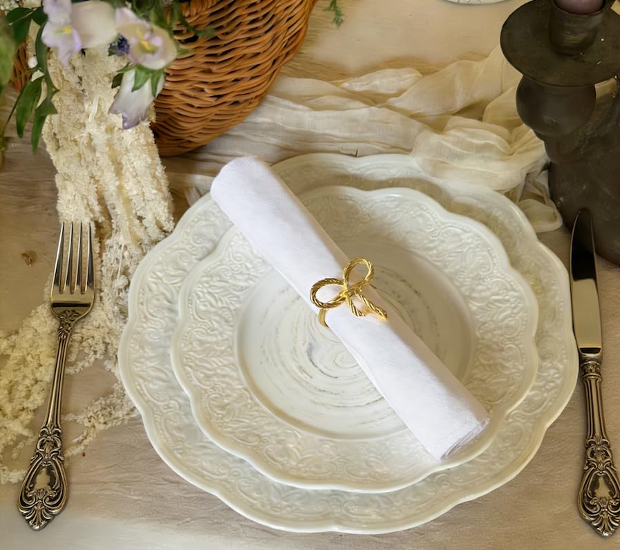 Gold Bow Napkin Rings Set of 4, Shiny Bow Style Holders | Classic bowknot design with polished gold finish adds elegance to Christmas, Thanksgiving, holidays and dinner parties.
