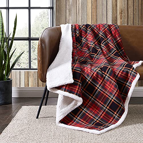 Eddie Bauer - Blanket, Super Soft Reversible Sherpa & Brushed Fleece Bedding, Throw Blankets for Couch, Ideal for Lounging (Mountain Tartan Red) - color: Mountain Tartan Red