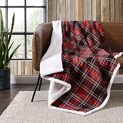 Eddie Bauer - Blanket, Super Soft Reversible Sherpa & Brushed Fleece Bedding, Throw Blankets for Couch, Ideal for Lounging (Mountain Tartan Red) - color: Mountain Tartan Red