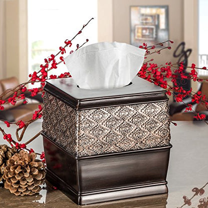 Dublin Brown Square Resin Tissue Box Cover - style: Square Tissue Box