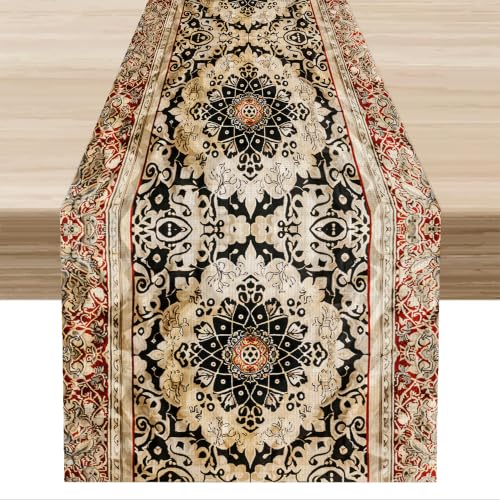 Bohemia Table Runner, Vintage Traditional Ethnic Textures Vintage Old Boho Pattern Country Farmhouse Table Runner for Kitchen Dinning Table Decor Home Party Holiday, 13x36 Inch - color: Bohemia-9, size: 13"W x 36"L