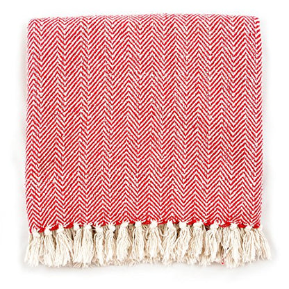 DII Chevron Throw Collection Handloomed Cotton, 50x60, Tango Red - color: Tango Red, size: 50x60"