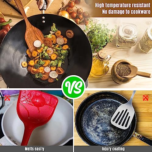 Wooden Kitchen Utensil Set, 5 PCS Natural Teak Wooden Spoons for Cooking | Wooden Spoons for Cooking with Comfort Grip, Smooth Durable Heat Resistant Cooking Spoons and Cooking Utensils for Cooking - size: 5 PCS Set