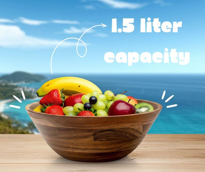 11-Inch Acacia Wood Salad Bowl, 1500 Cubic cm Volume, 1.5 Liter Capacity, Brown - size: 1 Bowl of 11-Inch (1.5 Liters)