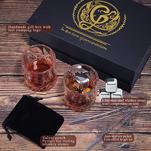 Old Fashioned Whiskey Glasses with Luxury Box - Set of 2 Whiskey Glass with Stones Whiskey for Men