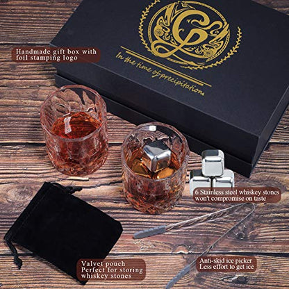 Old Fashioned Whiskey Glasses with Luxury Box - Set of 2 Whiskey Glass with Stones Whiskey for Men
