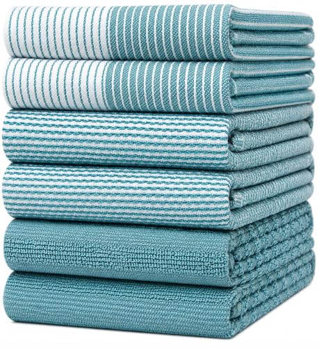 Premium Kitchen Towels 6 Pack 100% Cotton, 20"x28" Dish Towels - Aqua | Large Flat & Terry Kitchen Linen Set with Hanging Loops, Highly Absorbent for Washing and Drying Dishes - color: Aqua, size: Kitchen Towels - Mixed Styles