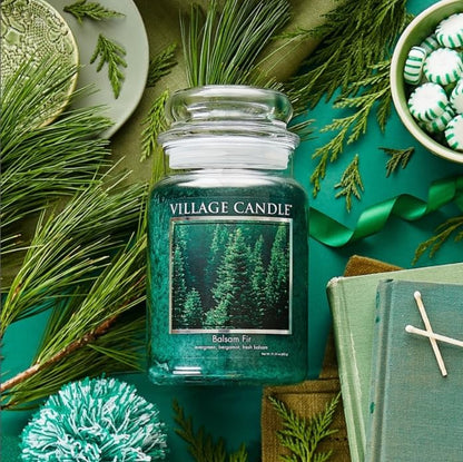 Village Candle Balsam Fir Large Apothecary Jar, Scented Candle, 21.25 oz., Green - size: 21.25 oz