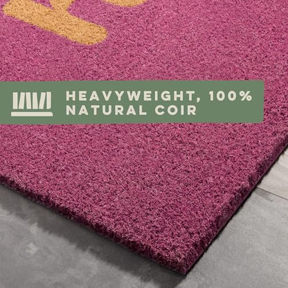 TOWN & COUNTRY TERRA Hiya Painted Welcome Door Mat, Natural Coir, Heavyweight, Non-Slip Entryway Mat, Purple, 18"x30" - color: Purple, size: 1'6" x 2'6" (Rectangular)