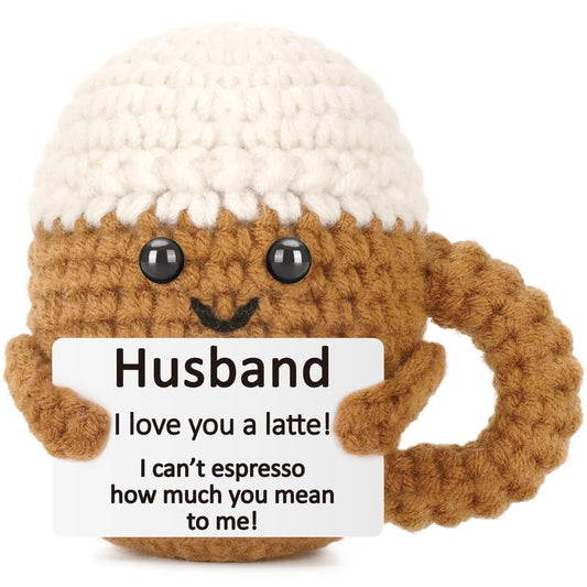 Xinezaa Mini Birthday Anniversary Coffee Gifts for Husband From Wife | Gifts for Men Him Husband Couple, Funny Handmade Crochet, Valentines Christmas Sweetest Day Romantic I Love You Gift Decor - style: Husband