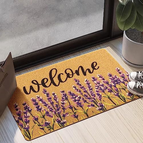 Carvapet 17x30 Artificial Coir Doormat, Non-Slip Lavender Welcome Mat | Lavender artificial coir doormat 17x30 under $25 for front door entryway non-slip rubber backing outdoor indoor welcome mat - color: Lavender, size: 17.3" x 29.5"